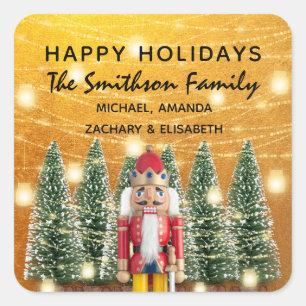 Happy Holidays Frohe Weihnachtsbaumen Name Gold Quadratischer Aufkleber