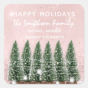 Happy Holidays Frohe Weihnachtsbaumen Name Rosa Quadratischer Aufkleber
