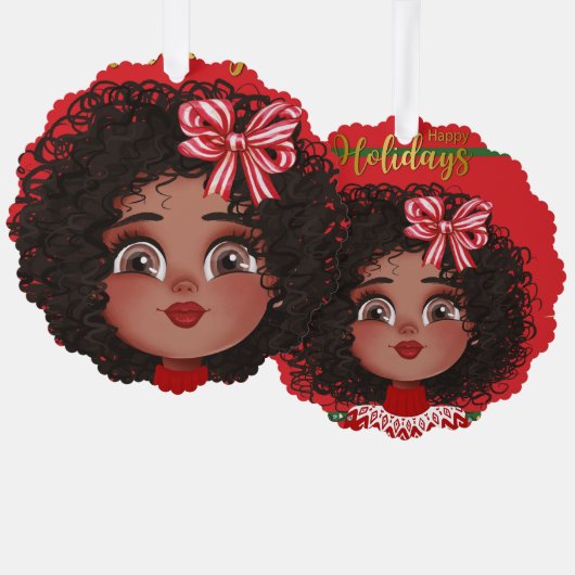 Happy Holidays from Curly Girl Ornament Karte (Vorderseite/Rückseite)