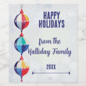 Happy Holidays Frosty Christmas Ornaments Weinetikett (Einzelnes Label)