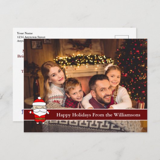 Happy Holidays Full Card Foto und Niedlicher Santa Postkarte (Vorne/Hinten)