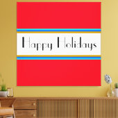 HAPPY HOLIDAYS Fun Bright Red White Blue Streifen Leinwanddruck (Insitu (Wohnzimmer))