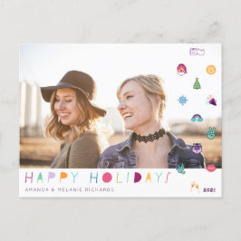 Happy Holidays Fun Christmas Emoji Family Foto Postkarte