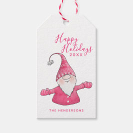 Happy Holidays Fun Gnome Modern Pink Weihnachten Geschenkanhänger