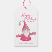 Happy Holidays Fun Gnome Modern Pink Weihnachten Geschenkanhänger (Rückseite)
