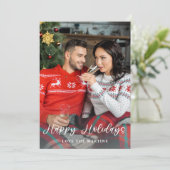 Happy Holidays Fun Script Foto Vertikal (Stehend Vorderseite)