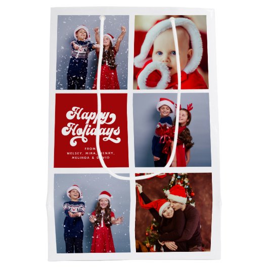 Happy Holidays Fun Simple Retro Typografy Foto Mittlere Geschenktüte (Rückseite)