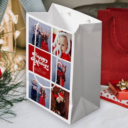 Happy Holidays Fun Simple Retro Typografy Foto Mittlere Geschenktüte