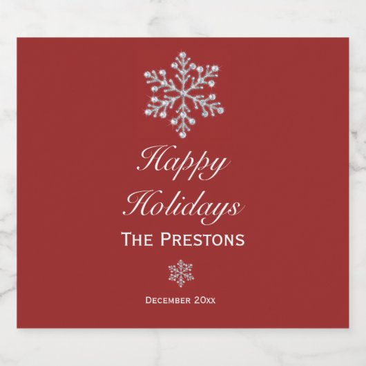 Happy Holidays Funkelnd Snowflake Beer Label Rot Bierflaschenetikett (Einzelnes Label)