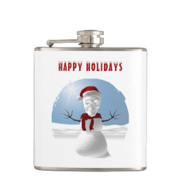 Happy Holidays. Funny skull-head snowman Flachmann