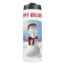 Happy Holidays. Funny skull-head snowman Thermosbecher