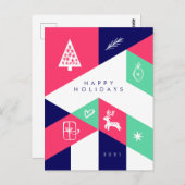 HAPPY HOLIDAYS Geometric Christmas Postcard Postkarte (Vorne/Hinten)