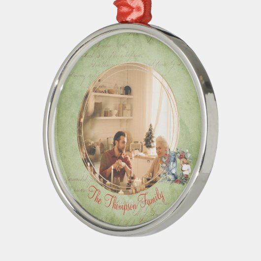 Happy Holidays Gerahmtes Foto Frohe Weihnachtsfami Ornament Aus Metall (Links)