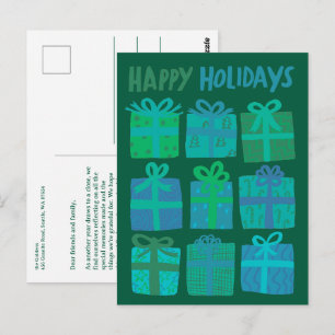 HAPPY HOLIDAYS Geschenke präsentiert Weihnachten C Postkarte