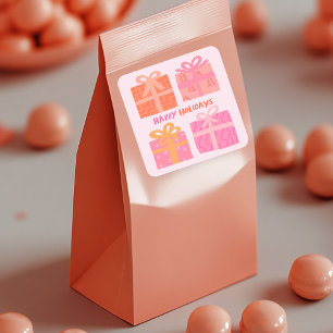 HAPPY HOLIDAYS Geschenke präsentiert Weihnachten C Quadratischer Aufkleber