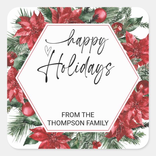 Happy Holidays Geschenke Umschläge Weihnachtswünsc Quadratischer Aufkleber (Vorderseite)