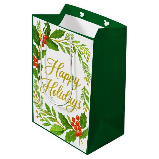 'Happy Holidays' Gift Bag Mittlere Geschenktüte (Rückseite Schrägansicht)