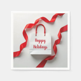 Happy Holidays Gift Bag With Red Ribbons Serviette