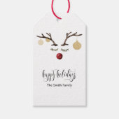 Happy Holidays Gift Card mit Rentier Face Geschenkanhänger (Vorderseite)