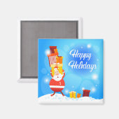 Happy Holidays Gift Carry Santa | Weihnachten Magnet (Vorderseite/Rückseite)