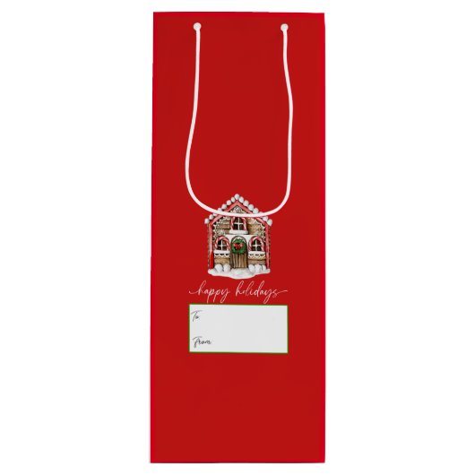 Happy Holidays Gingerbread House Christmas Red Geschenktüte Für Weinflaschen (Vorderseite)