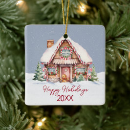Happy Holidays Gingerbread House Keramikornament