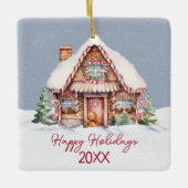 Happy Holidays Gingerbread House Keramikornament (Vorderseite)