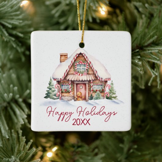 Happy Holidays Gingerbread House Keramikornament (Baum)