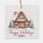 Happy Holidays Gingerbread House Keramikornament (Vorderseite)