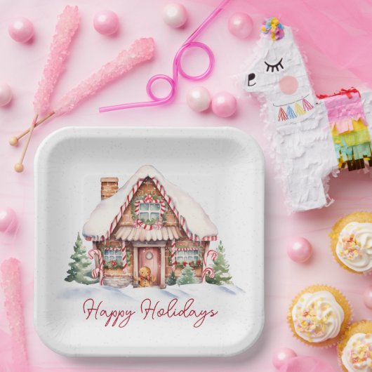 Happy Holidays Gingerbread House Pappteller (Party)