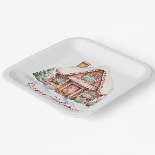 Happy Holidays Gingerbread House Pappteller (Gewinkelt)
