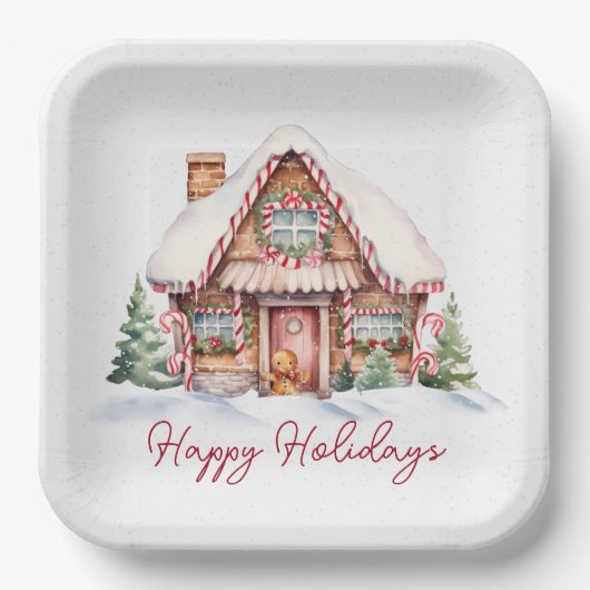 Happy Holidays Gingerbread House Pappteller (Vorderseite)