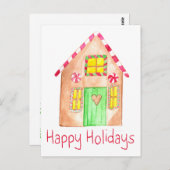 Happy Holidays Gingerbread house Postkarte (Vorne/Hinten)
