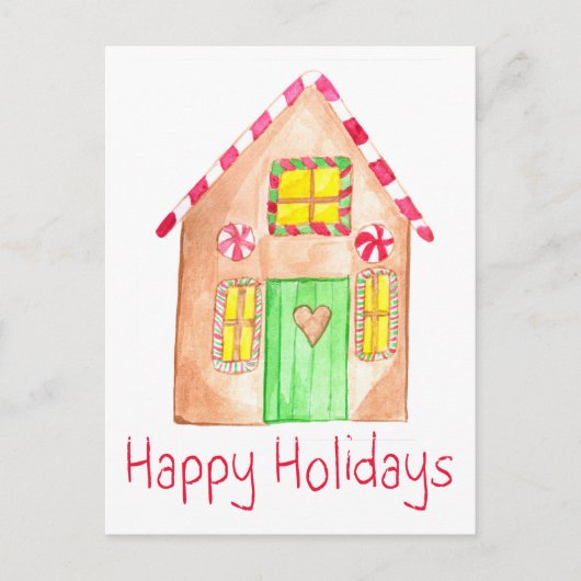 Happy Holidays Gingerbread house Postkarte (Vorderseite)