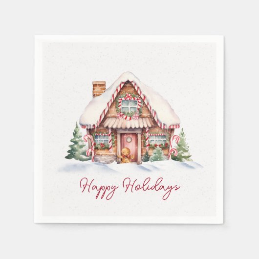 Happy Holidays Gingerbread House Serviette (Vorderseite)