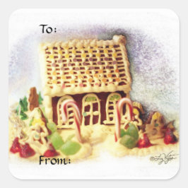 Happy Holidays Gingerbread HouseGift Tags Quadratischer Aufkleber