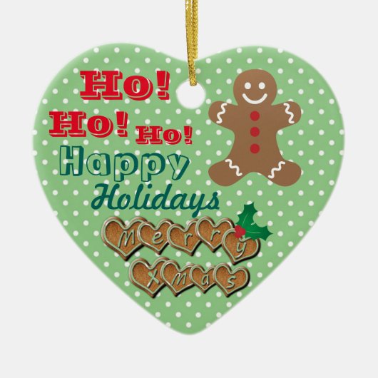 "Happy Holidays" Gingerbread Man and Dots Keramik Ornament (Vorne)