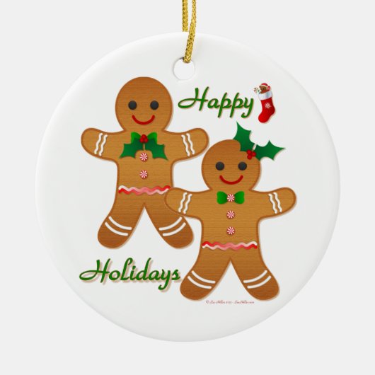 Happy Holidays Gingerbread Man Boy Girl Keramik Ornament (Vorne)