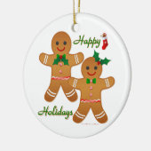 Happy Holidays Gingerbread Man Boy Girl Keramik Ornament (Links)