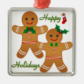 Happy Holidays Gingerbread Man Boy Girl Ornament Aus Metall (Vorne)