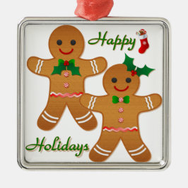 Happy Holidays Gingerbread Man Boy Girl Ornament Aus Metall