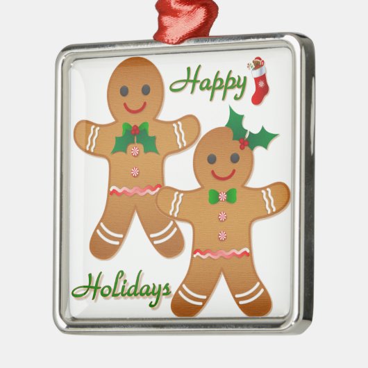 Happy Holidays Gingerbread Man Boy Girl Ornament Aus Metall (Links)