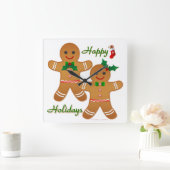 Happy Holidays Gingerbread Man Boy Girl Quadratische Wanduhr (Zuhause)