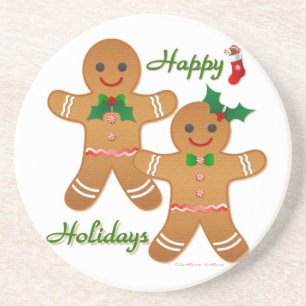 Happy Holidays Gingerbread Man Boy Girl Sandstein Untersetzer