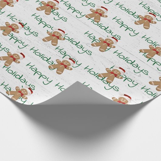 Happy Holidays Gingerbread Man Geschenkpapier (Ecke)