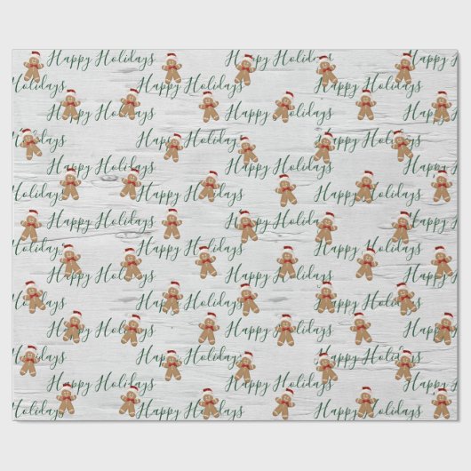 Happy Holidays Gingerbread Man on Birch Geschenkpapier (Flach)