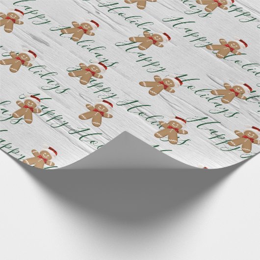 Happy Holidays Gingerbread Man on Birch Geschenkpapier (Ecke)