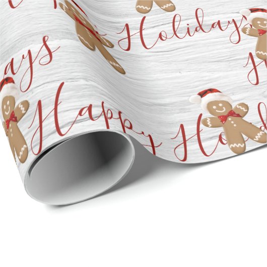 Happy Holidays Gingerbread Man on Birch Geschenkpapier (Rolleneckpunkt)