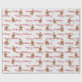 Happy Holidays Gingerbread Man on Wood Geschenkpapier (Flach)