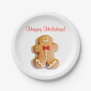 Happy Holidays Gingerbread Man Xmas Red Pappteller